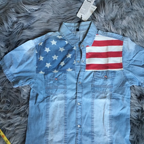 USA Flag Button Down Satin Shirt